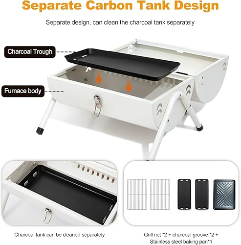 Miniatura 4 de Ergocar Parrilla de barbacoa, parrilla de barbacoa de mesa 2 en 1, barbacoa de hierro portátil con bandeja para hornear, parrilla de carbón con