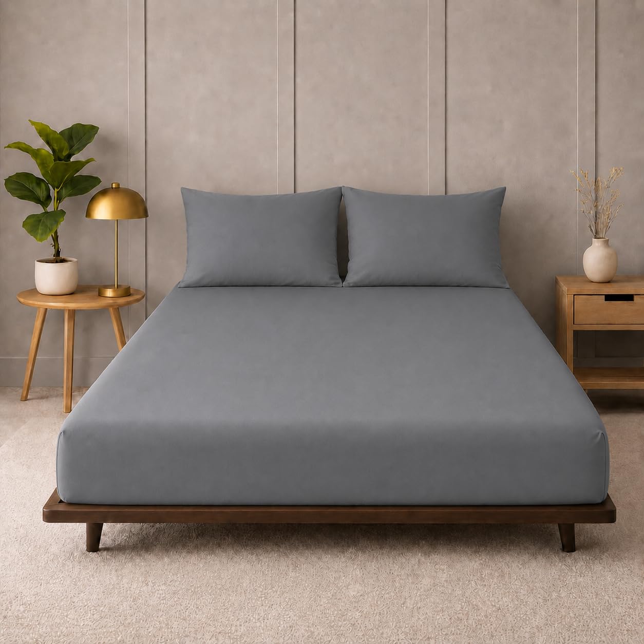 Adore Home Single Fitted Sheet Set With 1 Pillowcase, Charcoal Grey