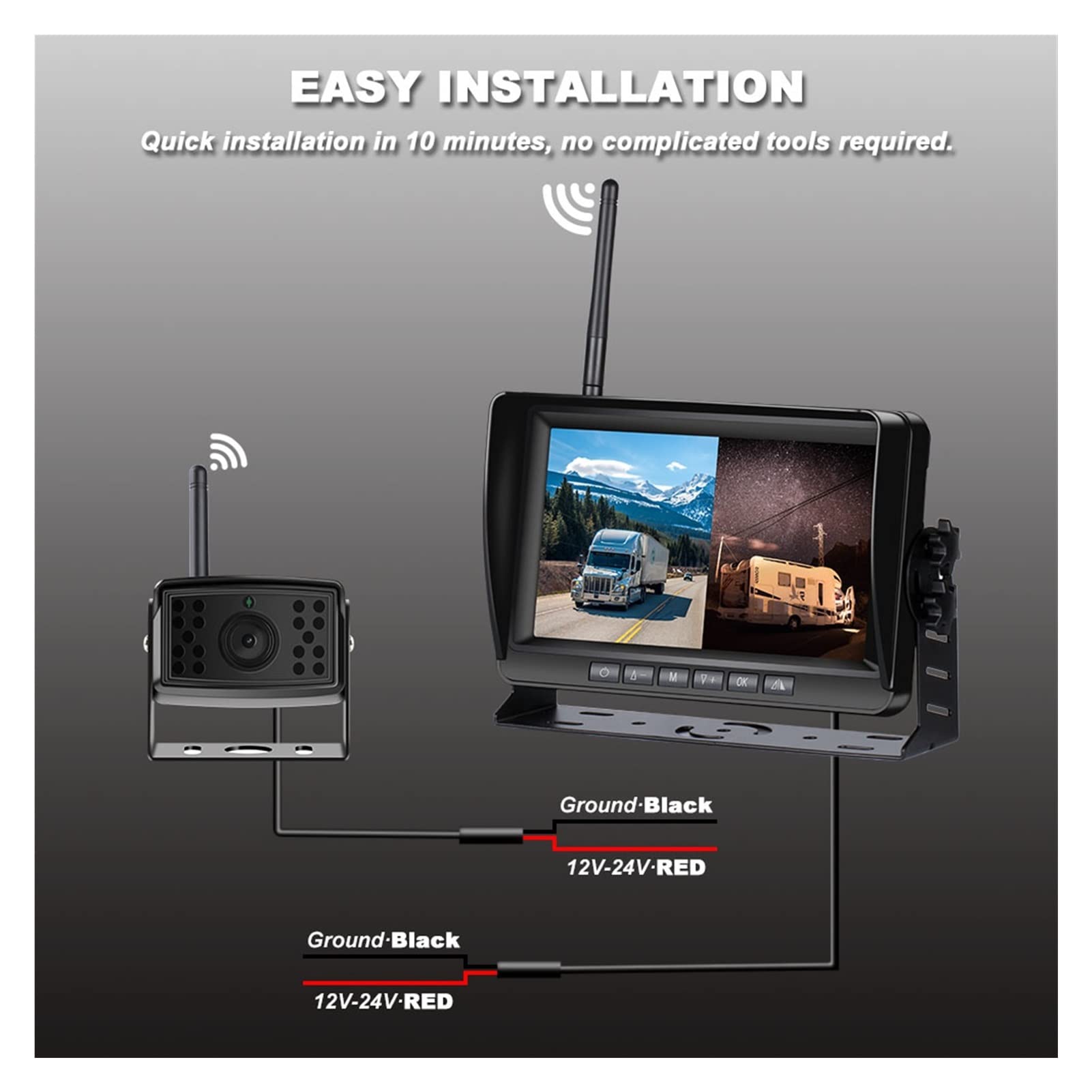 GPS pour Voiture, 2ch Ahd Camion sans Fil DVR Écran d'affichage de Voiture Moniteur 7" Ivre Vision Night Enregistreur Sauvegarde inversée Appareil Photo WiFi for Bus RV(Type2)