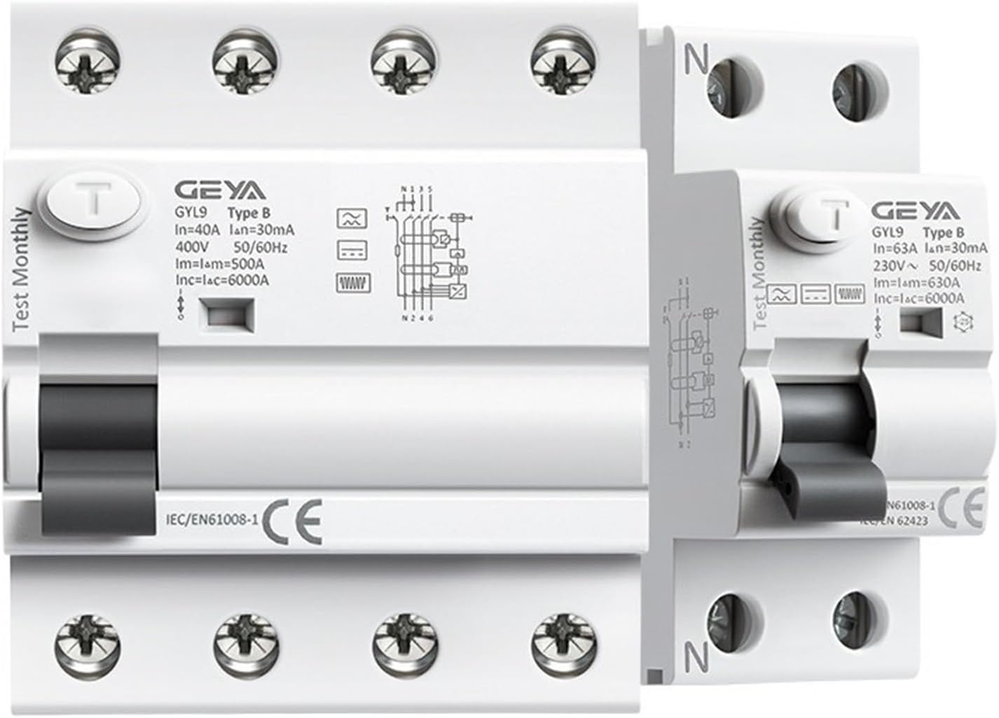 GYL9 Magnetic B Type RCCB Residual Current Circuit Breaker DC ELCB 2P 4P 40A 63A 30mA 100mA 300mA Type B RCD Leakage 6KA(40a 30ma,2 Pole)