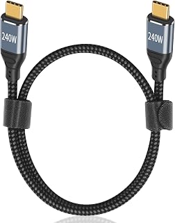 Poyiccot 240W USB C to USB C Cable 1.5ft, Type C to Type C Fast Charging, with PD 3.1 E-Mark Chip Nylon Braided USB C Charger Cable Short Compatible for MacBook Pro, Samsung Galaxy, iPad, USB C HUB