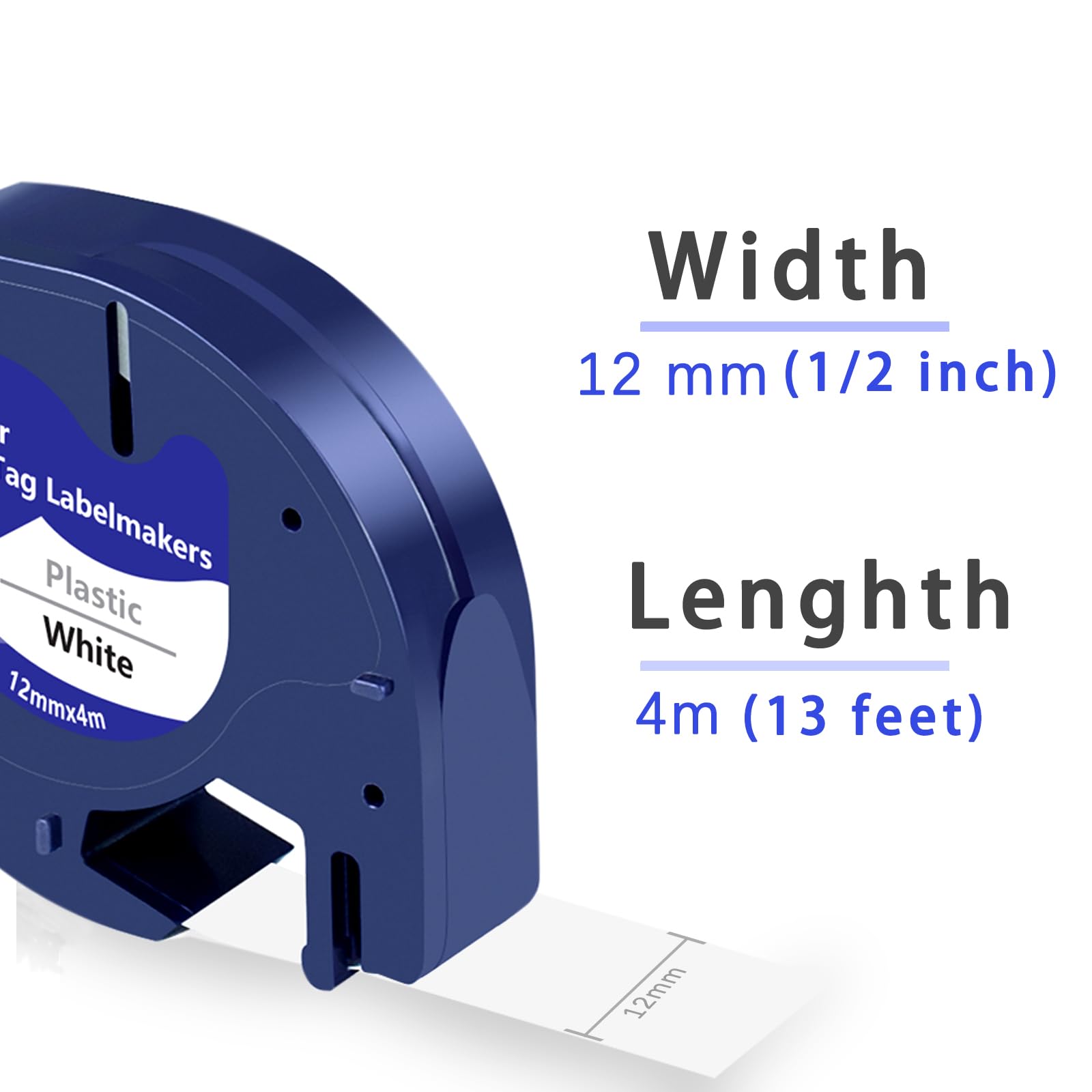 Lot De 6 Rubans Étiquettes Dymo Letratag - 12mm X 4m Noir Sur Blanc - Compatible LT-100H, XR, 200B