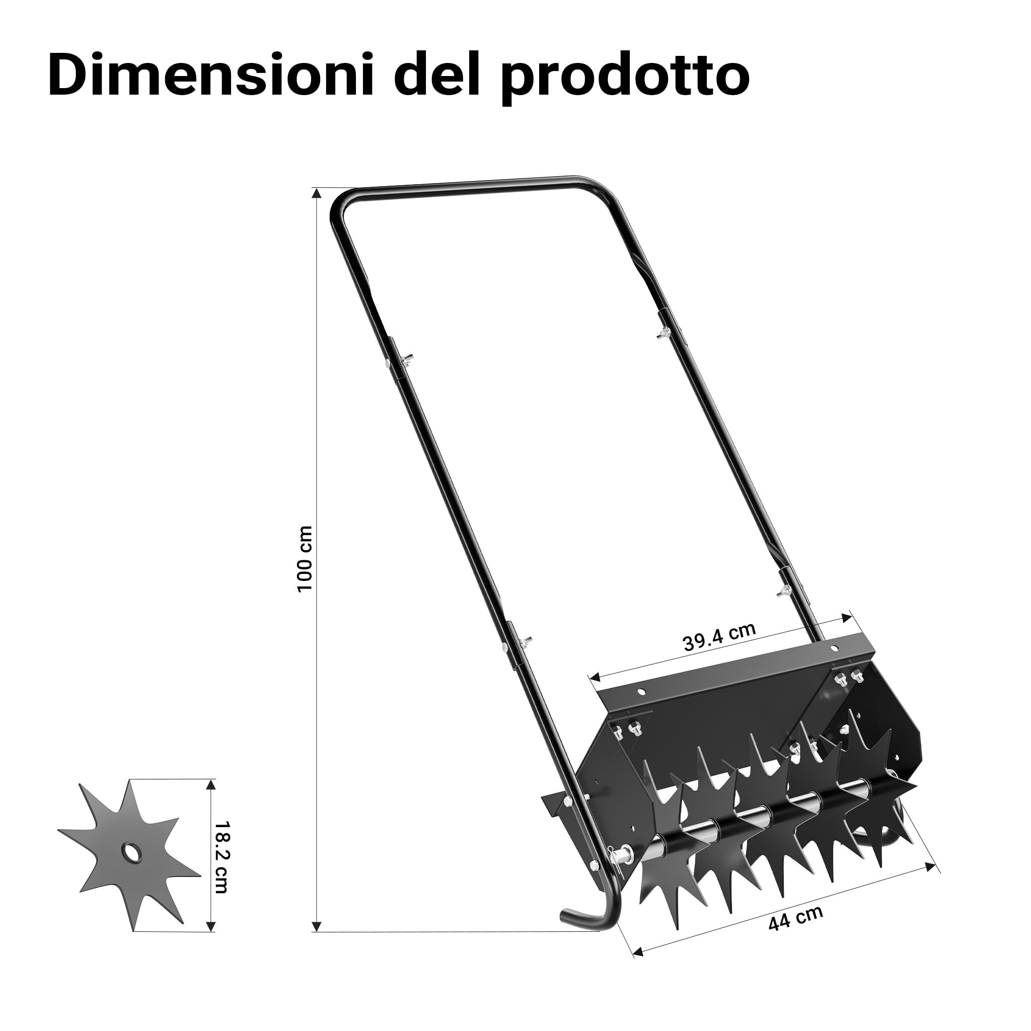 Wiltec Arieggiatore prato a dischi, 44 x 20,3 x 100 cm cm manuale, con ripiano porta pesi, Aeratore prato giardino