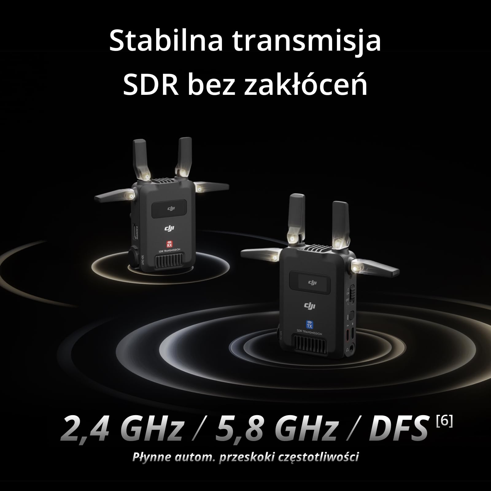 Odbiornik transmisji SDR DJI, bezprze. transmisja wideo SDR 1080p/60 kl./s do 3 km, tylko urządzenie RX, stabilność i brak zakłóceń, duża moc sygnału, wysoki bitrate, nieograniczona liczba odbiorników