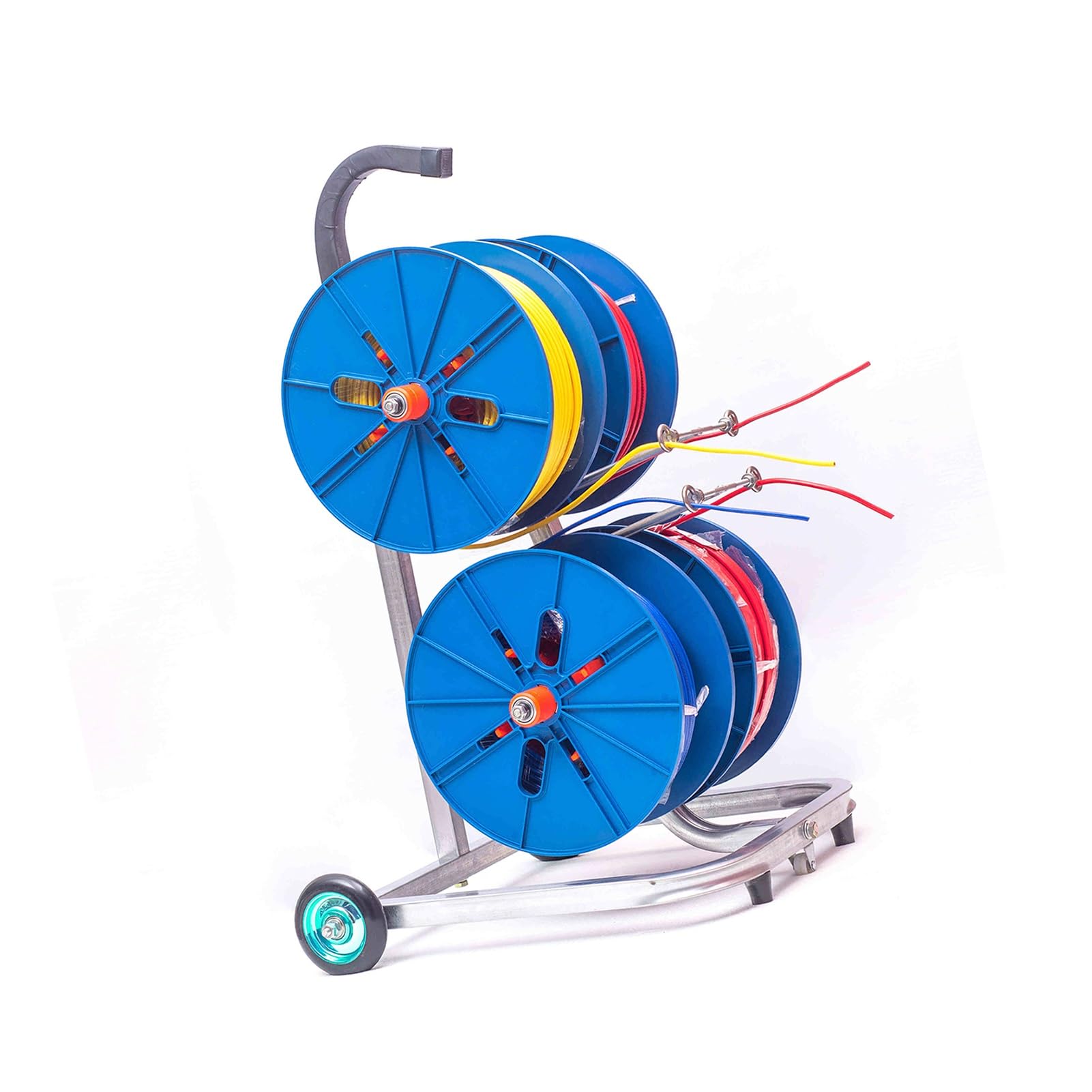 WDSOPK Wire Spool Rack,Multi Purpose Wire Dispenser,4/6 Rods Heavy Duty Wire Spool Cart with Wheels,for Electrical Industrial and Garage (Blue 4 Rods Wire)