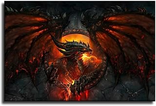ZZHIY Fantasy World Game Red Dragons Fire Warcraft Poster Decorative Painting Canvas Wall Art Living Room Posters Bedroom Painting 16x24inch(40x60cm)
