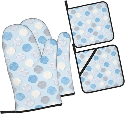 Miniatura 196 de Manoplas de horno y soportes para ollas, arte de mármol blanco y dorado, juego de 4 guantes de cocina resistentes al calor, antideslizantes