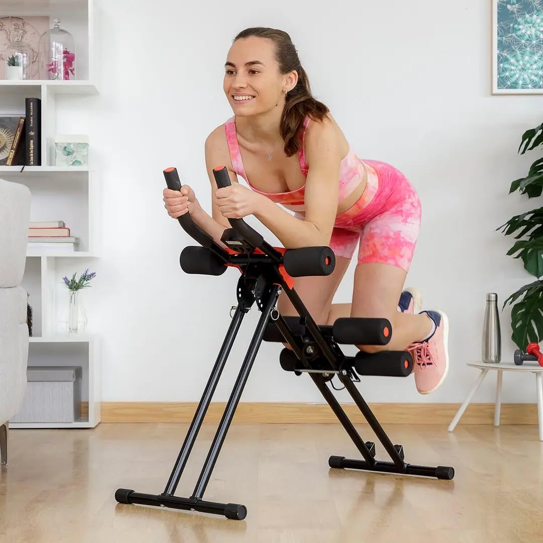 Banco Abdos plegable con guía de ejercicio, máquina abdominal multifunción con pantalla LCD, banco muscular reclinable, dispositivo de fitness para casa, carga 120 kg + guía de ejercicio