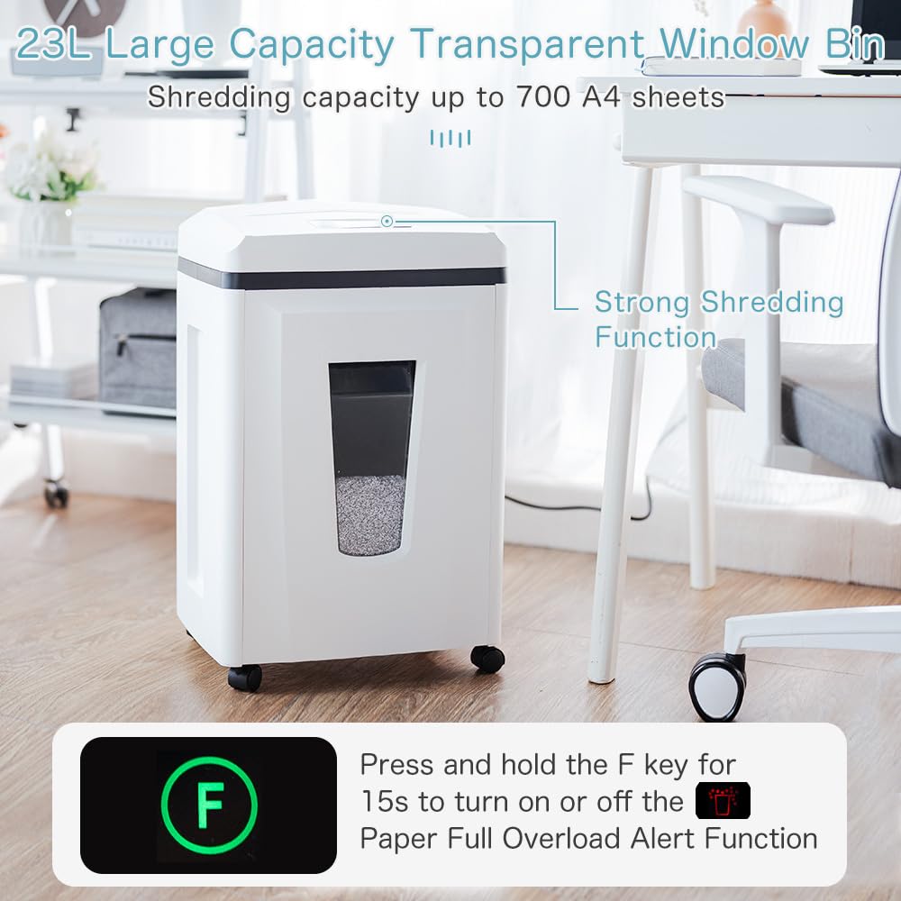 Kalopsia Trituradora de Papel Microcorte: 1 * 1mm P7 Seguridad Destructora de Papel Profesional 6 Hojas 56dB Destructora Papel Oficina Casa Tarjetas de Crédito Grapas CD/DVD 25min Autonomía 23L Cubo