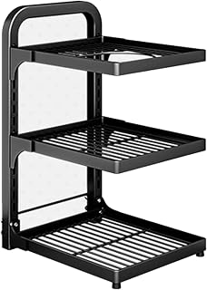 TemkIN Pot and Pan Organizer Rack, Adjustable Cookware Stand Inside Cabinet, Heavy Duty Corner Pot Rack for Cast Iron Cookware, Carbon Steel Skillet Rack (Snap-on) (Color : Black, Size : 3-Tier)