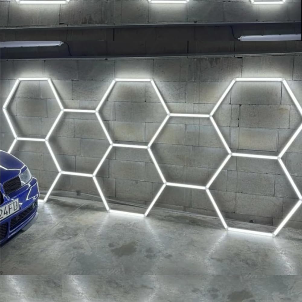 ILLUMINAZIONE LED NIDO D'APE ESAGONALE GARAGE CARROZZERIA BARBER SHOP ROMBO TATOO STUDIO DETAILING GOMMISTA AUTOLAVAGGIO LUCIDATURA (4,75x2,08 M)