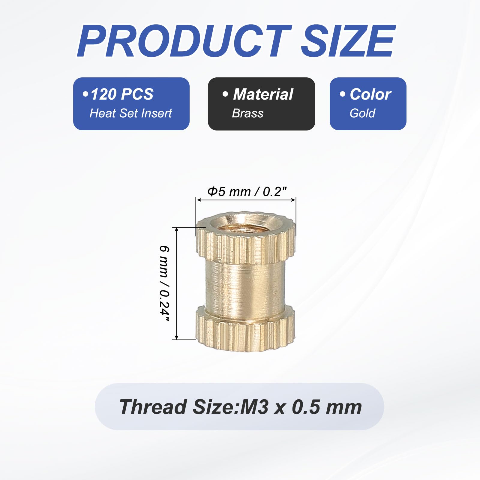 PATIKIL M6 Threaded Inserts, 120 Pcs Female Metric Brass Knurled Nuts Heat Set Insert for Plastic 3D Printing Components (M6x6x5mm) - Image 2