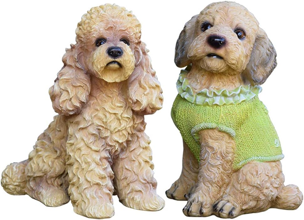 Resin Poodle Statue Garden Statues Garden Decorations Outdoor Garden American Country Small Yard Decoration Gardening Decoration, Yellow, 25 X 16 X 30cm