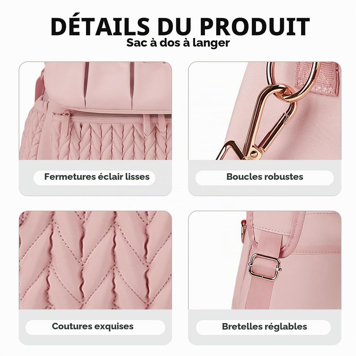 SONARIN Convertible Sac à Dos à Langer pour Bébé,Grande Capacité Imperméable Sac à Langer Bébé Sac de Maternité Sac à Couches de Voyage avec Matelas à Langer & Bretelle Unique(Rose)