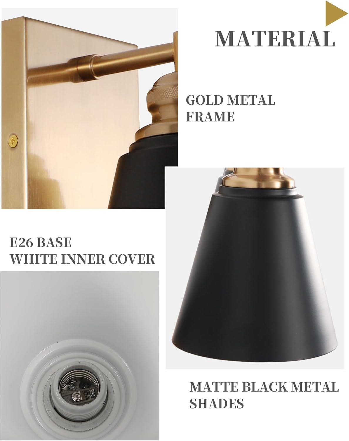 Black and Gold Vanity Light, 4-Light Bathroom Vanity Light Over Mirror with Metal Shade, 30 Inch Modern Farmhouse Bathroom Wall Sconce for Large Bathroom, Bedroom