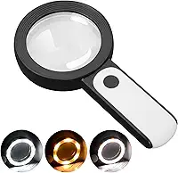JMH Lupa com luz, lupa grande portátil de 30x, 18LED, luz fria e quente com 3 modos, lupa iluminada para idosos, leitura, moedas, joias