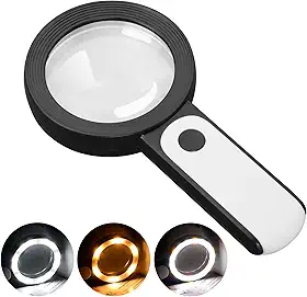 JMH Lupa com luz, lupa grande portátil de 30x, 18LED, luz fria e quente com 3 modos, lupa iluminada para idosos, leitura, moedas, joias