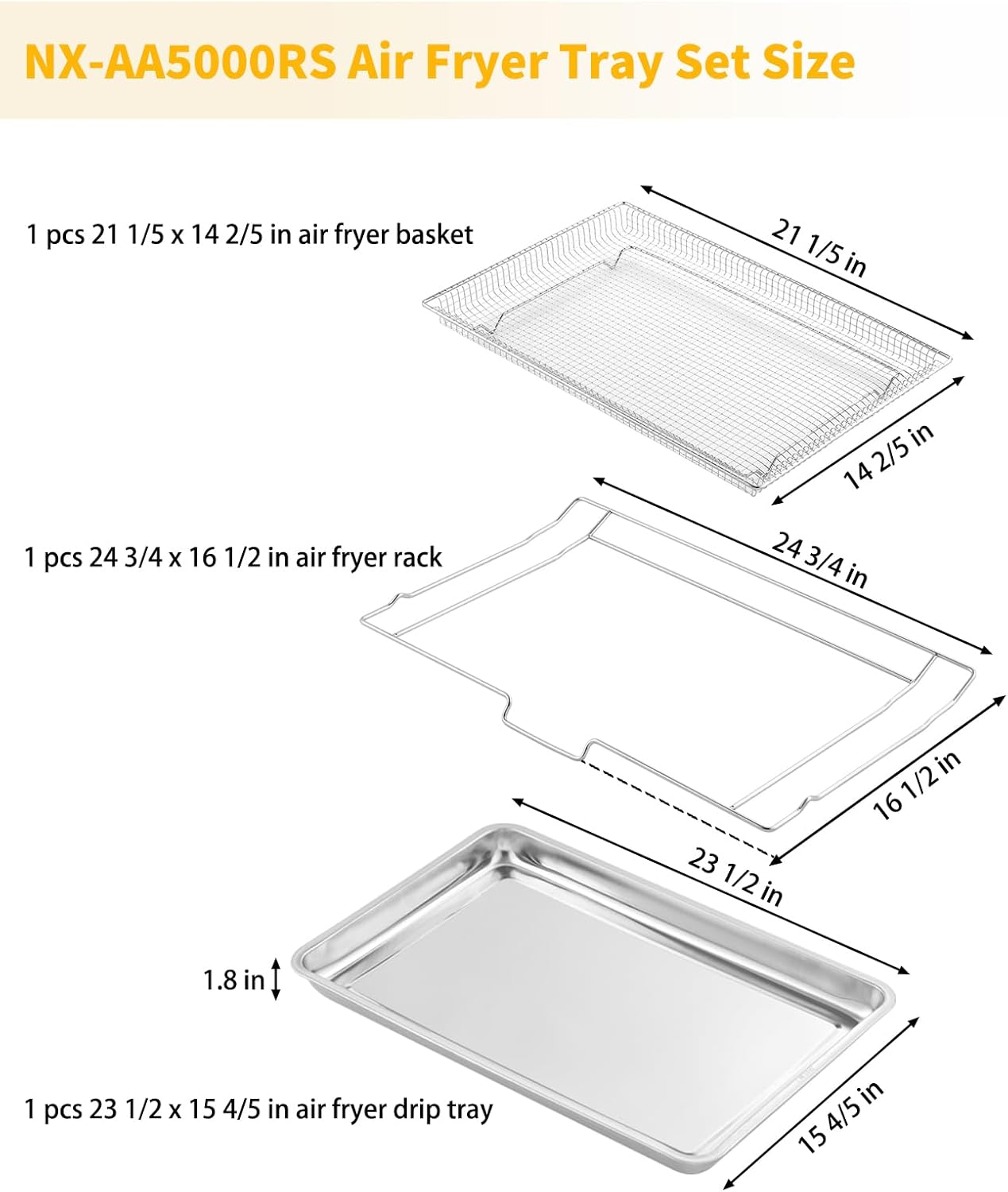 DG75-01001C Oven Rack NX-AA5000RS Air Fryer Tray Replacement for Samsung Oven Parts NX60T8111SS/AA NE63T8111SS/AA 24 3/4’’ x 16 1/2’’ 304 Stainless Steel Samsung Air Fryer Rack 1 Set