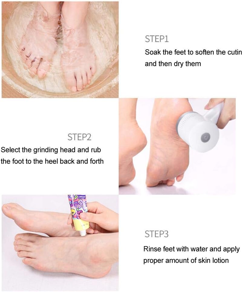 Automatic Callus Remover, USB Rechargeable Quartz Grinding Head Pedicure Kit, 3 Roller Heads Electric Dead Skin Callus Remover Waterproof Cracked Heel Removal