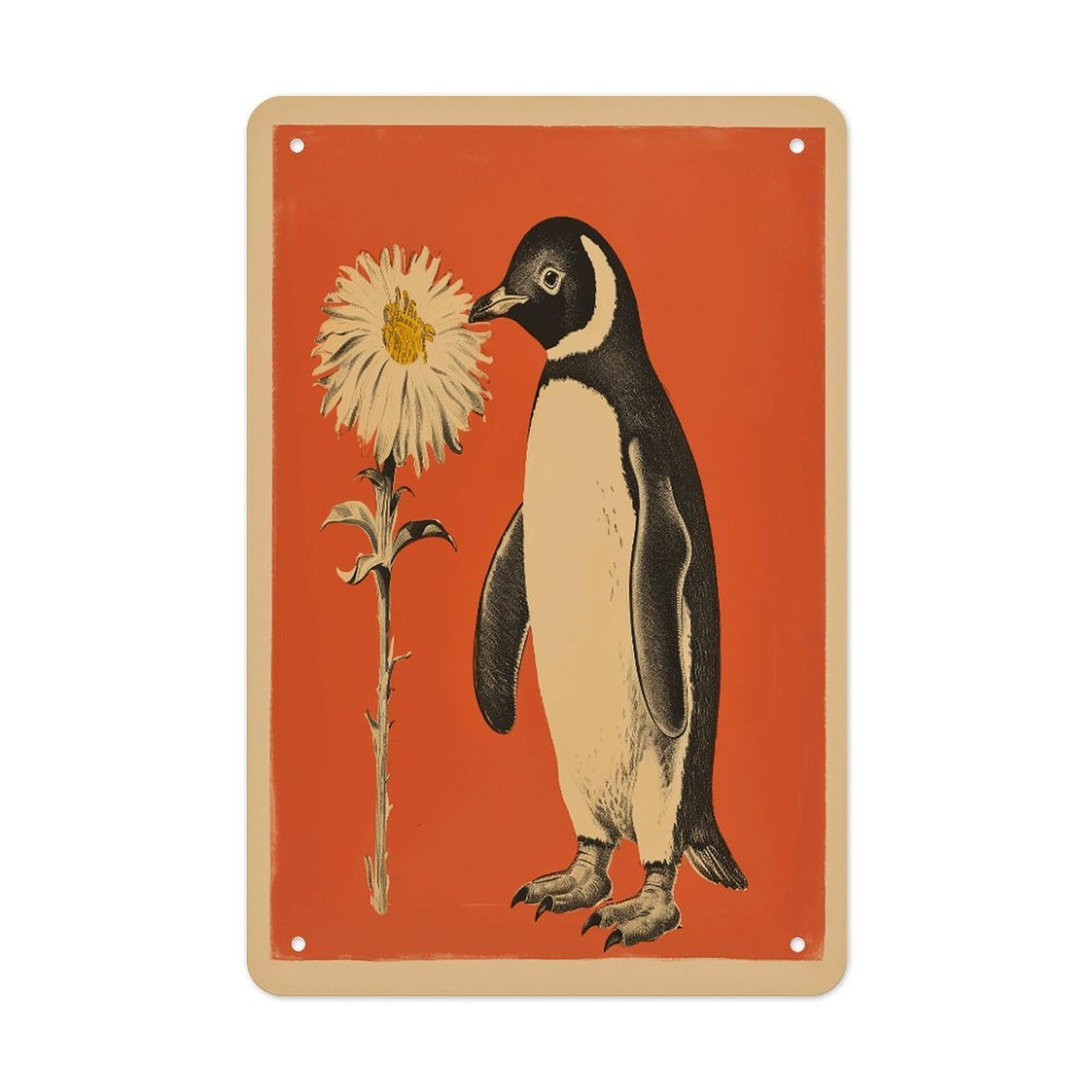 Btcowzrv Style A Flower And Penguin Metal Tin Sign Wall Decor Hanging Plaque