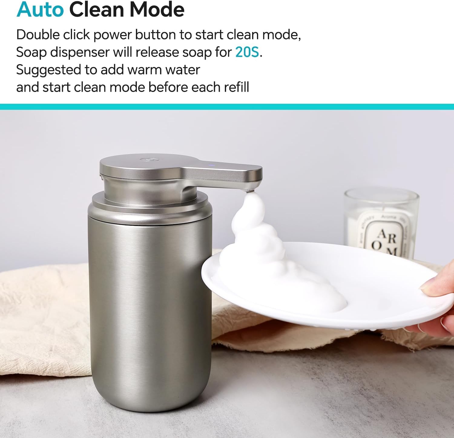 Automatic Soap Dispenser Stainless Steel Touchless Foaming Soap Dispenser for Bathroom Auto Rechargeable Hand Soap Pump (Silver) - Image 5