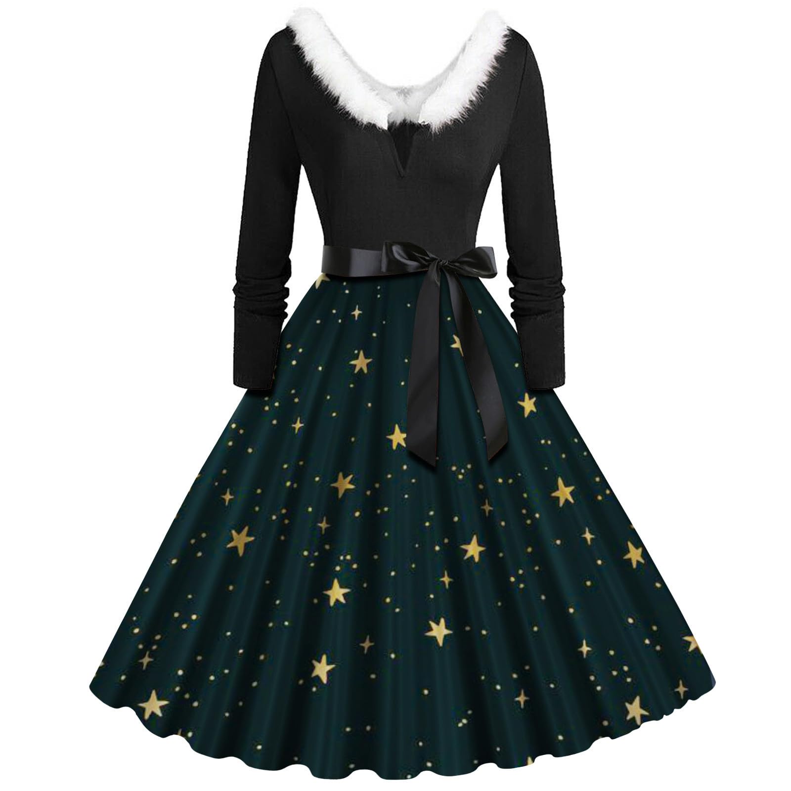 Generisch Vestito natalizio con scollo a V, stile casual, con stampa natalizia, per donne, taglie forti, elegante, comodo