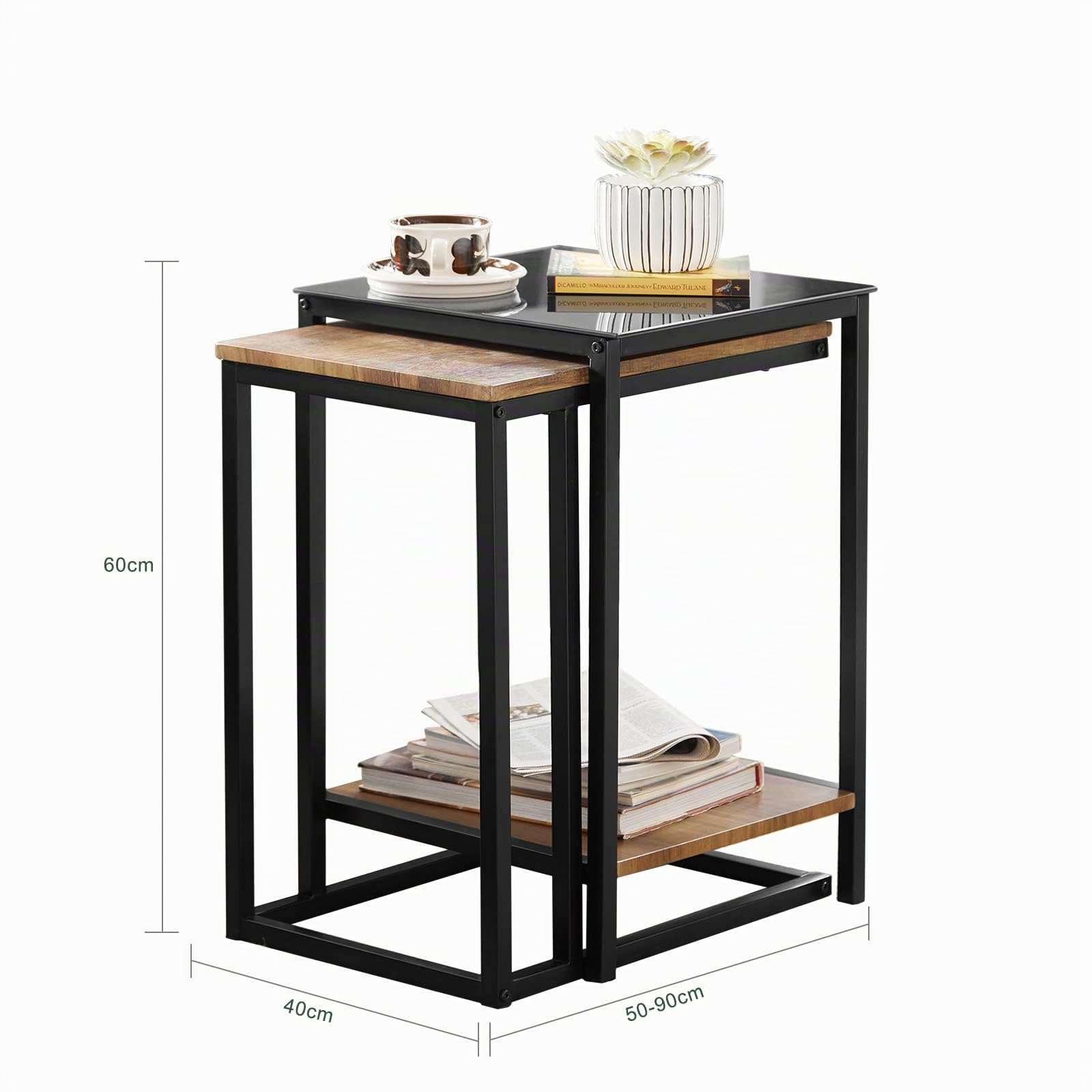 SoBuy Juego de 2 Mesas Auxiliares Mesas Nido Mesas de Café para Salón Dormitorio Oficina 50 x 34,5 x 57 cm FBT99-F ES