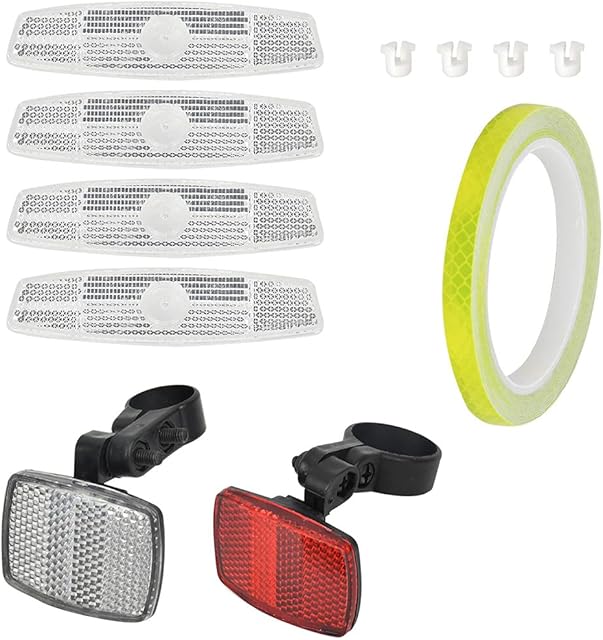 NA 7 PCS Front & Rear Bicycle Reflector Set Bike Handlebar Reflector Bike Tape Reflective Warning Tape Safety Lens-Red & White