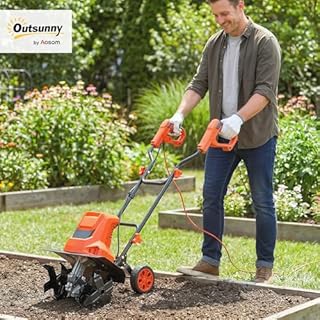 Outsunny Motobineuse Électrique 1500W Bineuse de Jardin Maniable - 6 Lames 65Mn Largeur 40cm Profondeur 20cm - Motoculteur Pliable et Étanche IPX4 pour Potager Semis et Culture Bio, Orange
