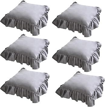 Ruffled Chair Pads for Dining Chair, Vintage Seat Cushion with Ties Non Slip Kitchen Chairs Cushion Pads Country Cottage Farmhouse Grey,Set of 6