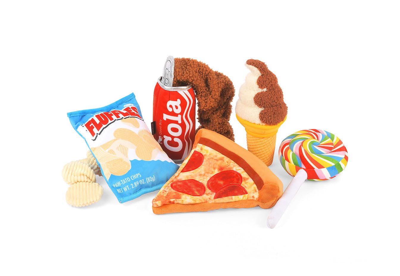 P L A Y Cute Plush Dog Toys - Snack Attack Junk Food Themed Durable Squeaker Plush Chew