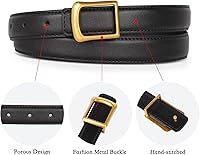Vista 209 de Cinturón de cuero clásico con hebilla de metal para mujer con vestido de jeans Aah-negro-clásico