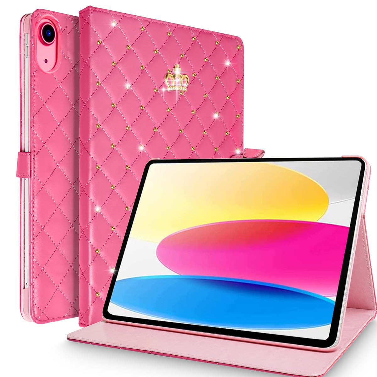 Changjia for iPad (A16) 11th Generation 11 Inch 2025/iPad 10th Generation 10.9" 2022 Case,Girly Crown Rhinestone Cute Elegant PU Leather Auto Sleep/