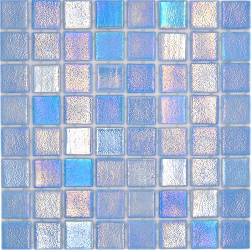 Mosaico de piscina mosaico de cristal azul claro iridiscente multicolor brillante pared suelo cocina baño ducha ducha MOS220-P55381_f Cover