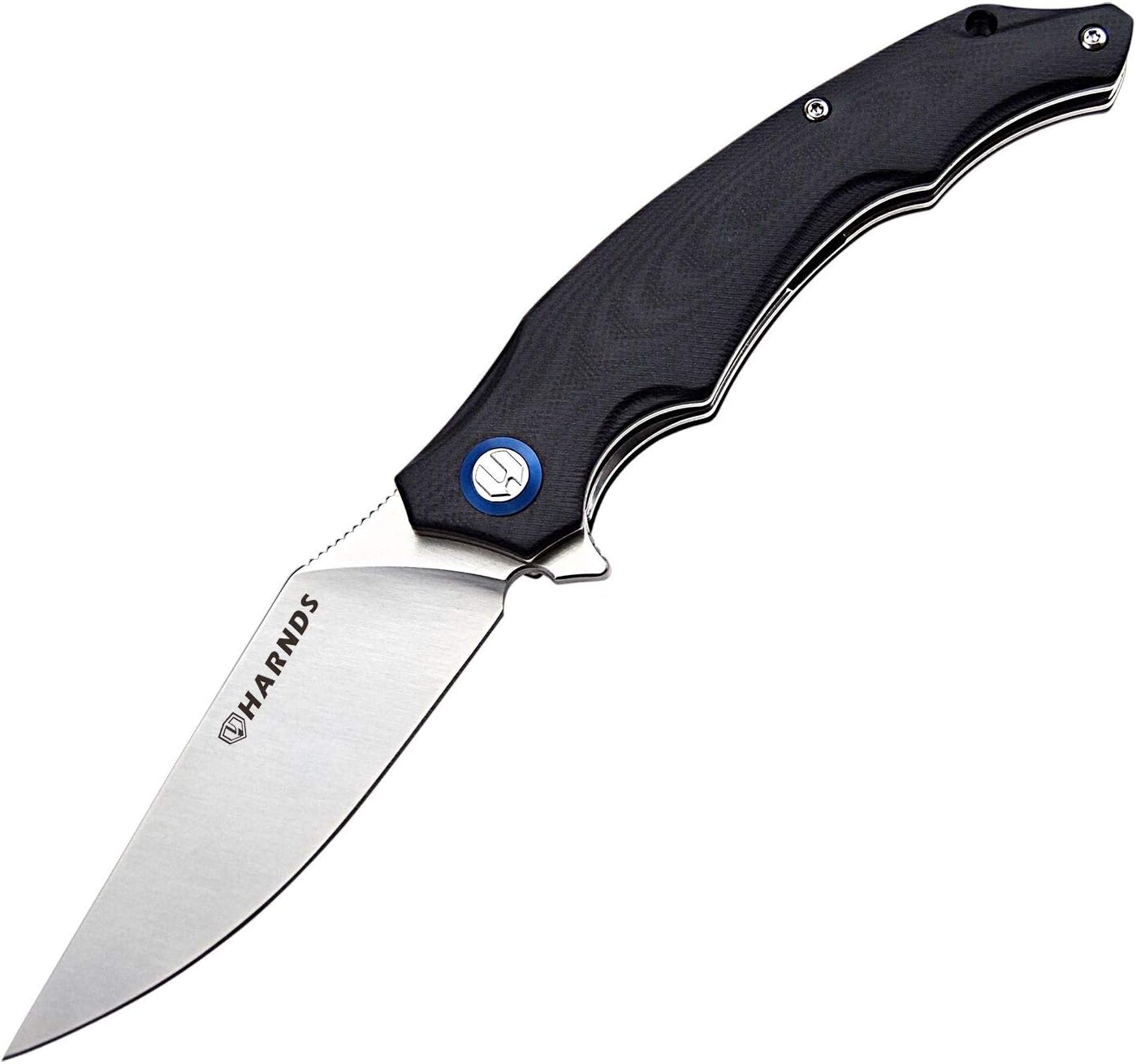 Harnds Wolverine Folding Knife Flipper 14C28N Steel Blade G10 Handle Pocket Camping Knife Ball Bearing with Pocket Clip