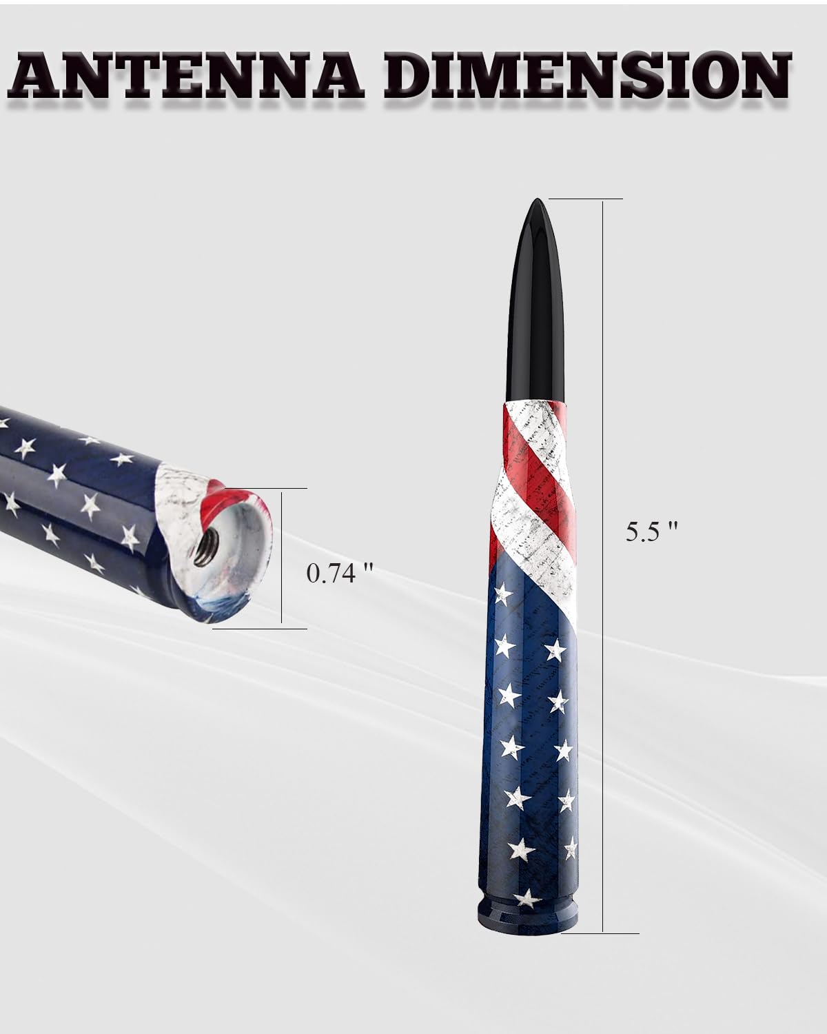 Antenna A Proiettile Per Auto Con Bandiera Americana: Ricambio Radio AM/FM Universale 14 Cm In Alluminio, Con 9 Adattatori E Anelli In Gomma, Per SUV E Pickup - 4