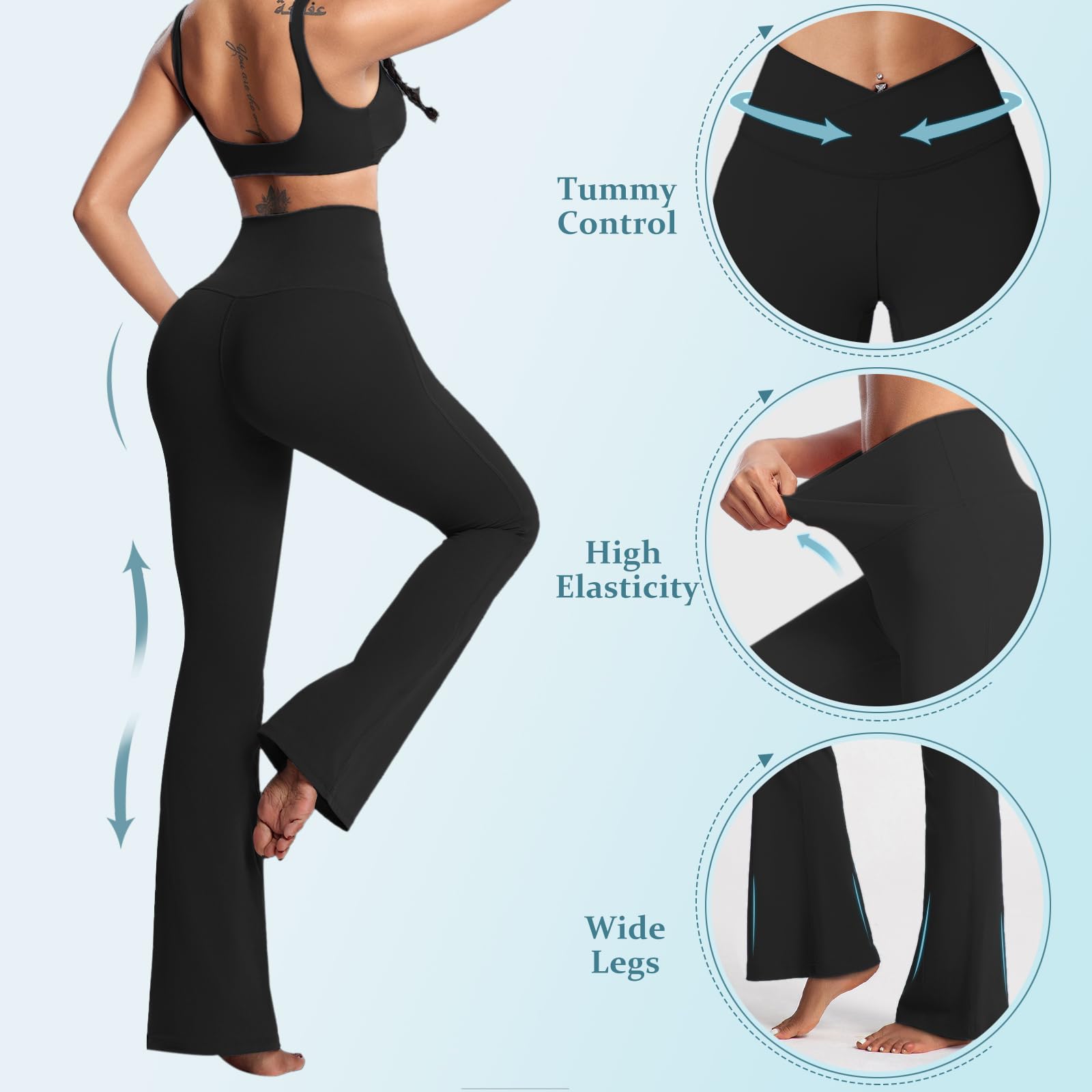 Pantalones Campana Mujer Cintura Alta Mallas Deportivas Push Up Pantalones de Yoga Pants Casual Mujer Elasticos Acampanados Flared Leggins Deportivos Danza Fitness