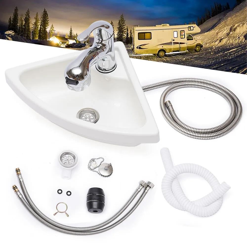 RustyVioum Wall Mount Corner Bathroom Sink, Boat Caravan RV Camper ...