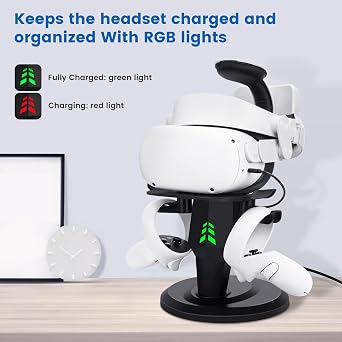 Lampelc Headset Charging Dock, VR Stand for Meta/Oculus Quest 2, Rift/Rift S, HTC Vive, Valve Index, VR Accessories Display Holder with LED Lights, Type C Charging Port