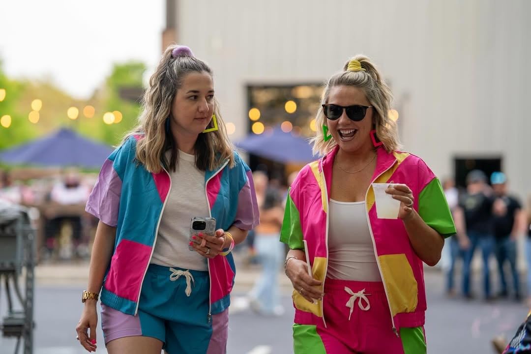 ZDT Women's Color Block 80s 90s Outfit 2 Piece Short Sleeve Costume Zip Up Windbreaker Track Suits Set - Image 5