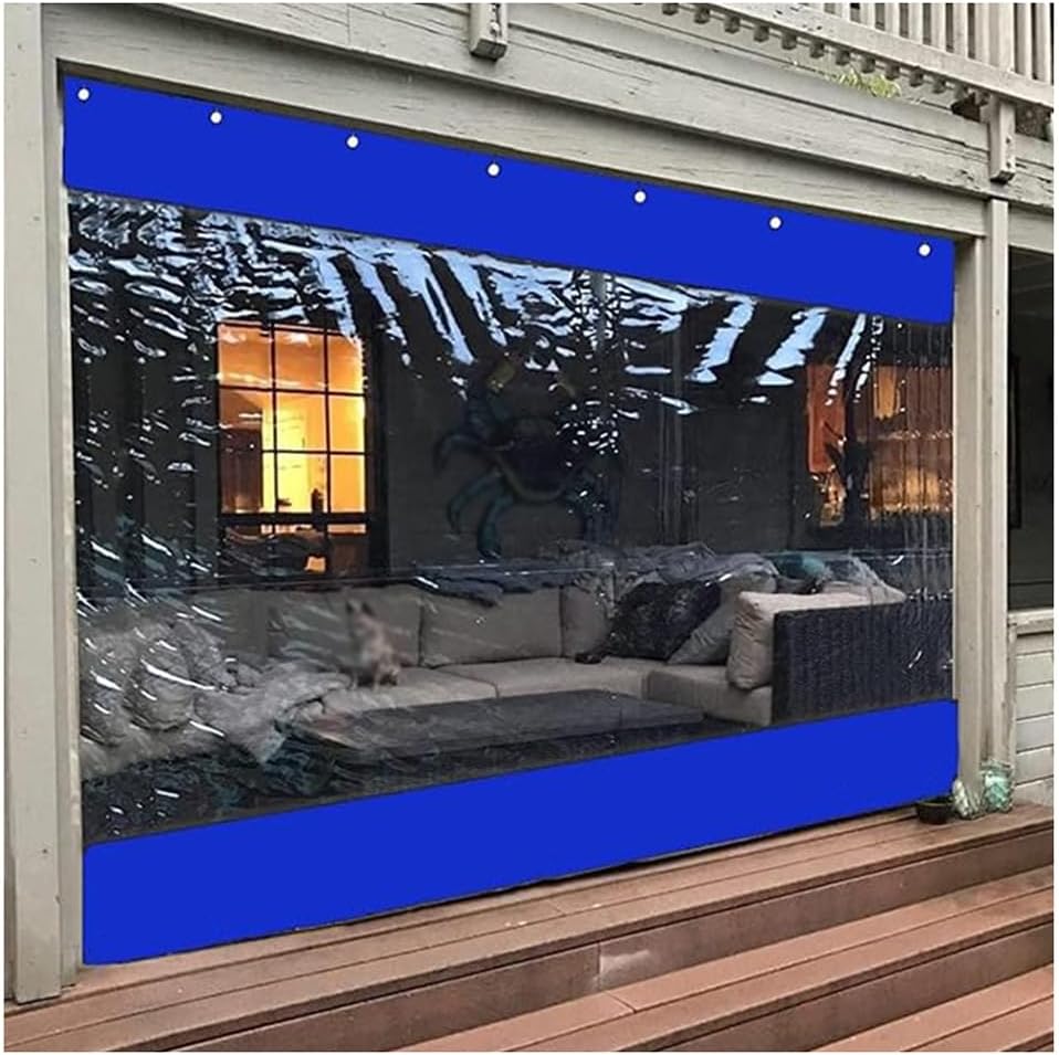 GZHERVICES Outdoor Clear Panel Curtain, Blue, 4.5x3m/14.8x9.8ft, Waterproof, Heavy Duty, See Through, Easy to Clean, Multipurpose, Patio, Porch, Gazebo, Industrial Wash Bay Curtains
