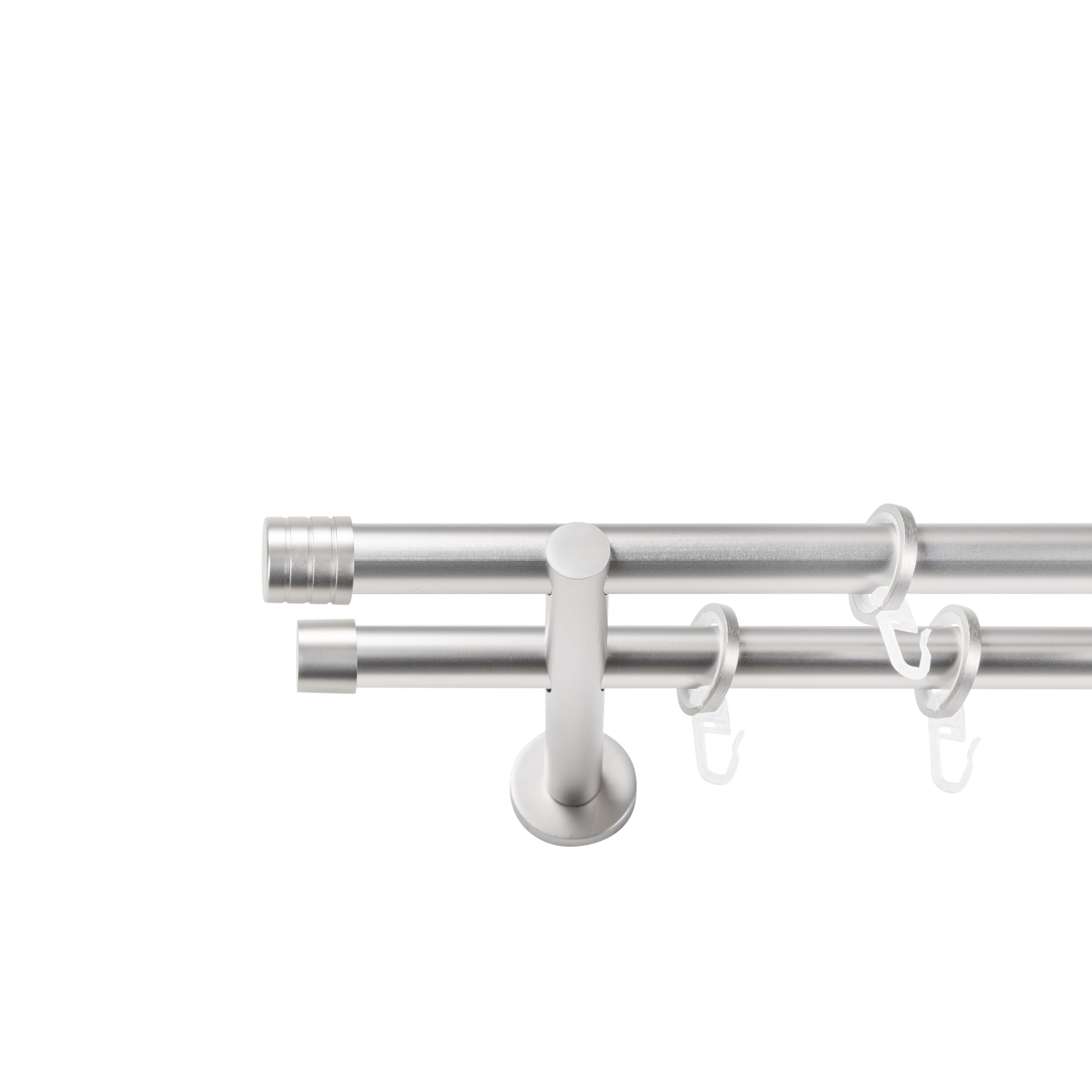 SN Deco Gardinenstange Lille, Ø19 mm 2-läufig Stahl Komplett-Set mit Ringen Auflageträger 180 cm, chrom matt