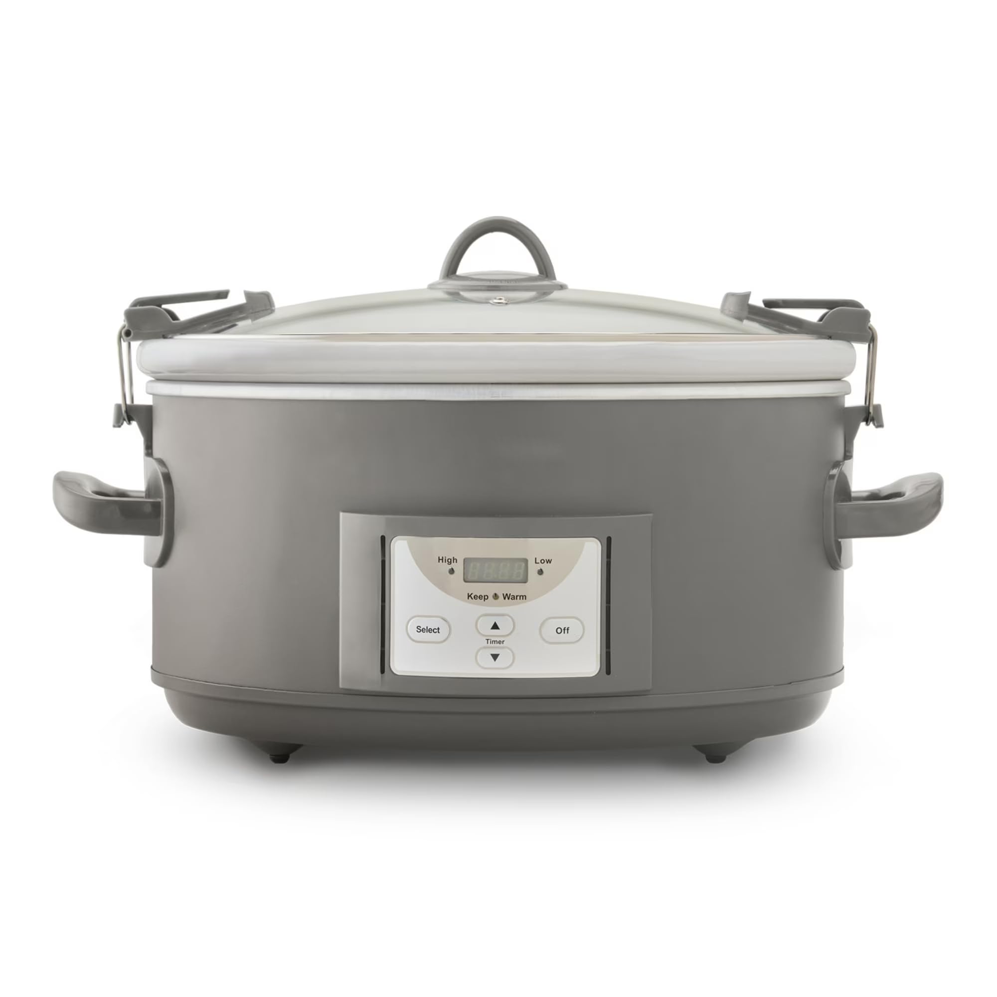 7-Quart Digital Programmable Slow Cooker with Travel-Safe Locking Lid Dishwasher-Safe Stoneware Grey