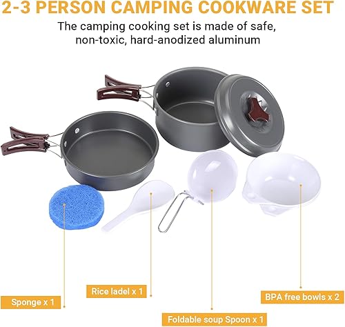 Miniatura 5 de Bulin 2413118PCS utensilios de cocina para camping, ollas y sartenes, juego de cocina para mochileros, utensilios de cocina ligeros, kit de desorden
