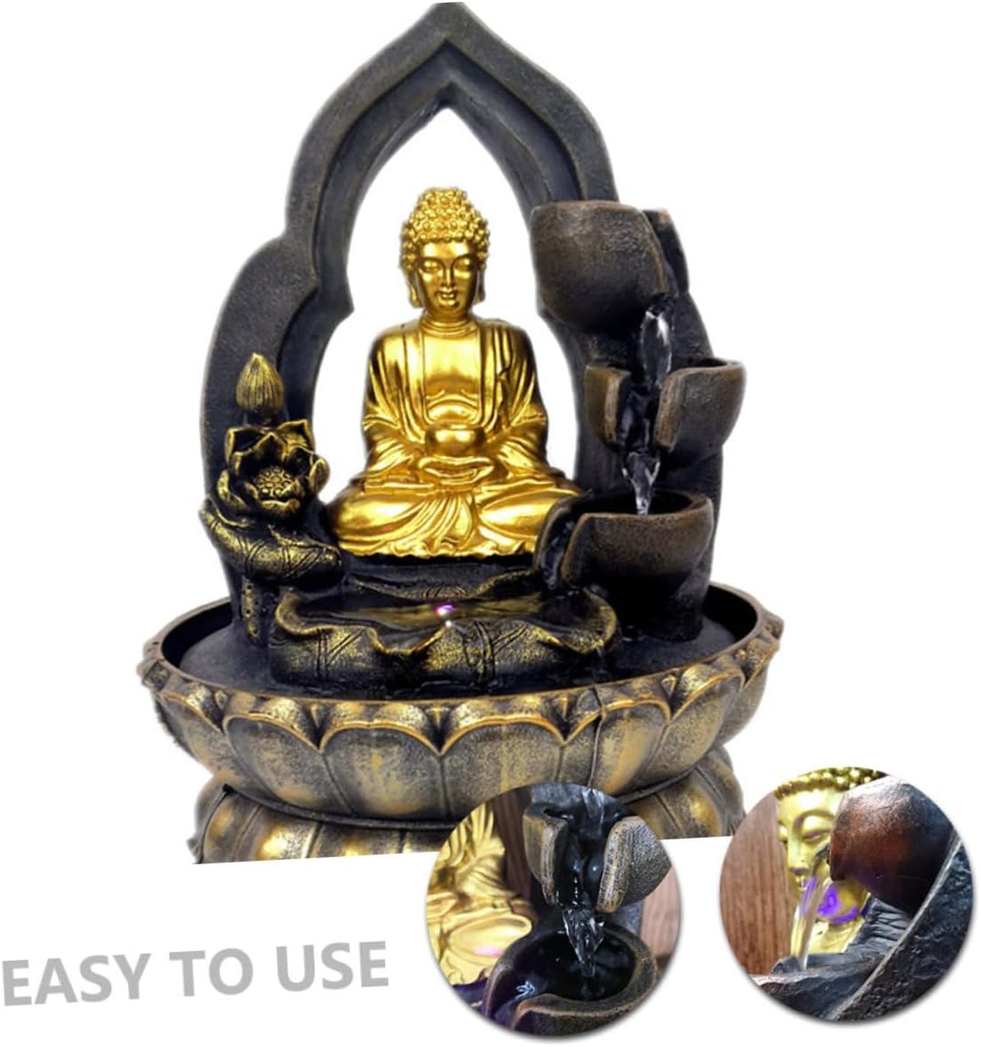 Ciieeo Resin Buddha Statue Waterfall Fountain Tabletop Fountain for Home Office Decor