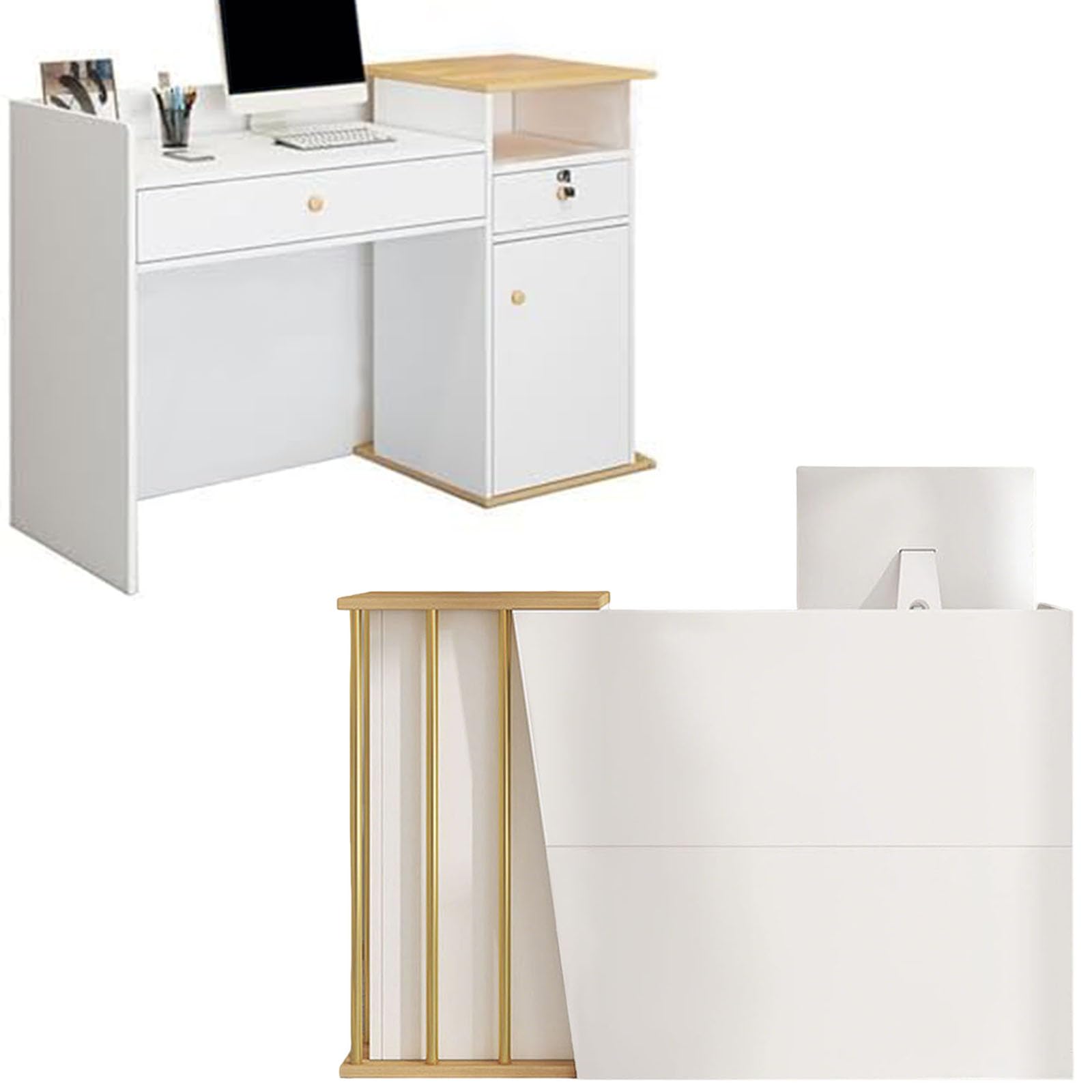 Banco cassa per vendita al dettaglio, banco reception, semplice mobiletto per cassa, banco reception, moderno bancone per vendita al dettaglio con cassetti, adatto per(Size:100x40x90cm,Color:bianco)
