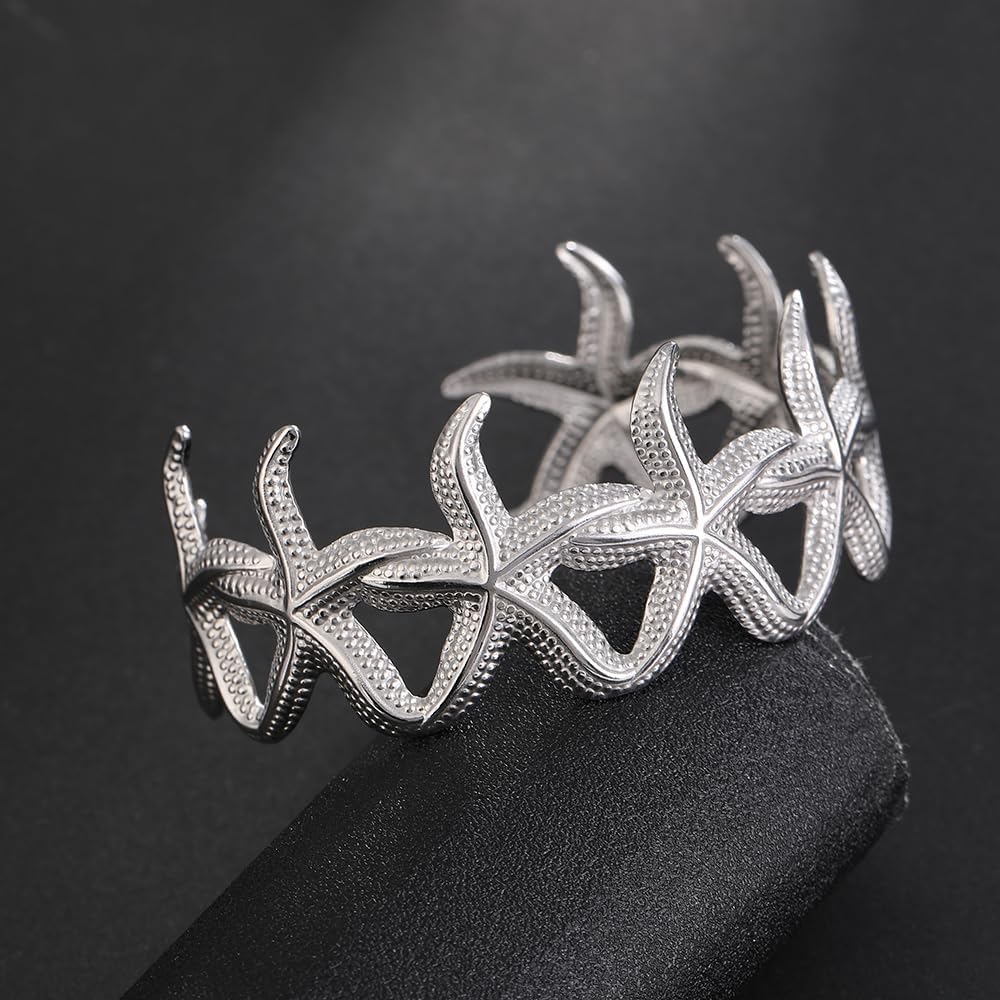 YWMAN Chunky Silver Cuff Bracelet, Starfish Beach Bangle Bracelets for Women Men - Image 6