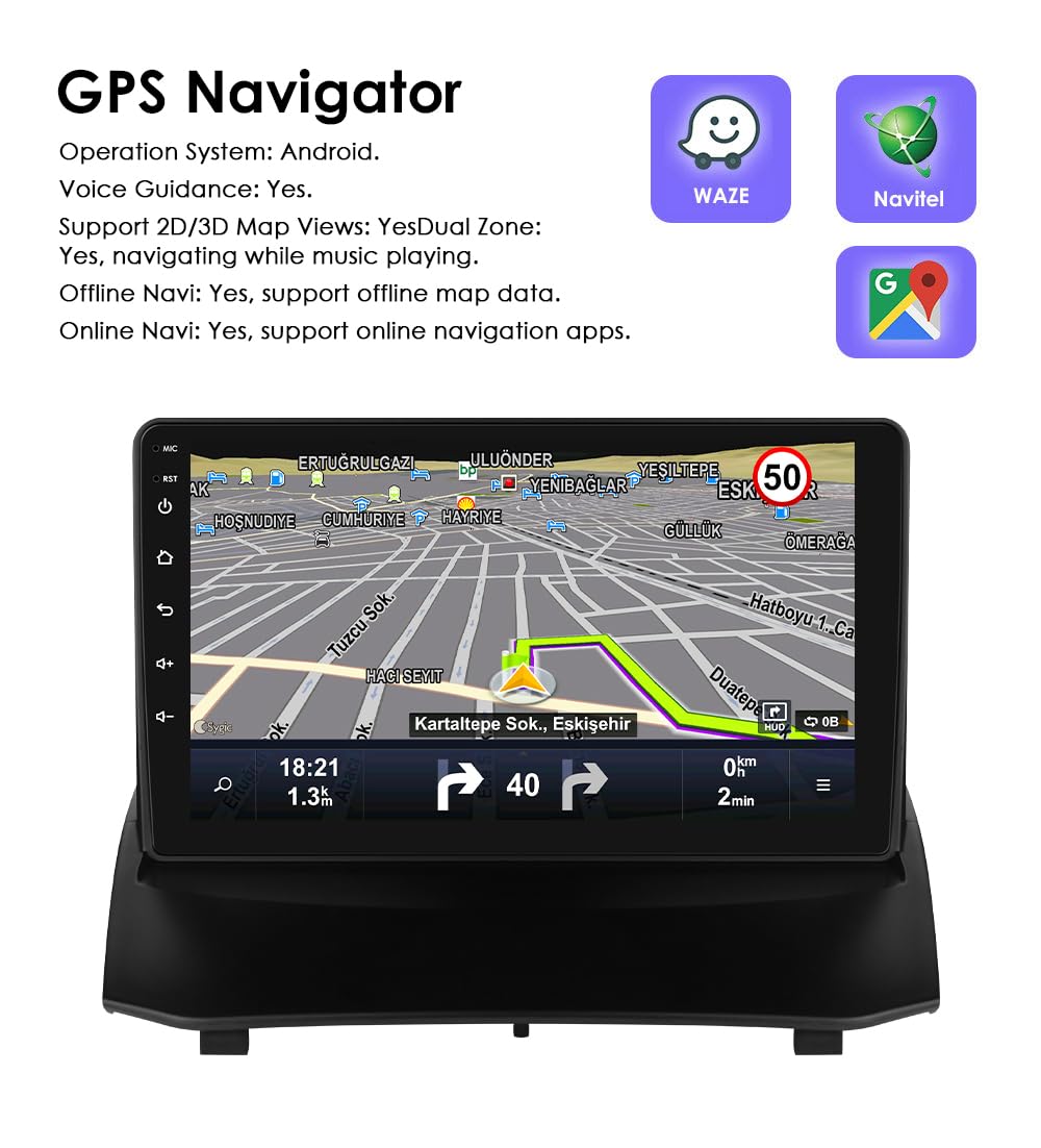 Autoradio Android 14 da 9 pollici per Ford Fiesta 2009-2017, supporta Carplay/Android Auto senza fili, controllo al volante, WLAN/4G, FM 4-core 2GB e 64GB