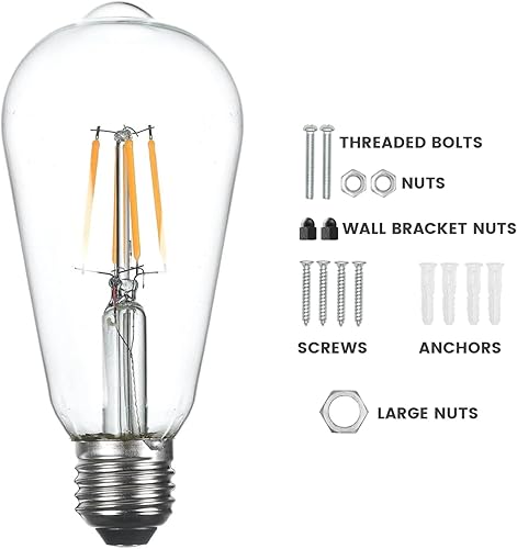 Miniatura 4 de SIEDiNLAR Juego de repuesto de luz de granero para exteriores: bombilla Edison E27 Socket 3V de bajo voltaje + kit de accesorios de tornillo para