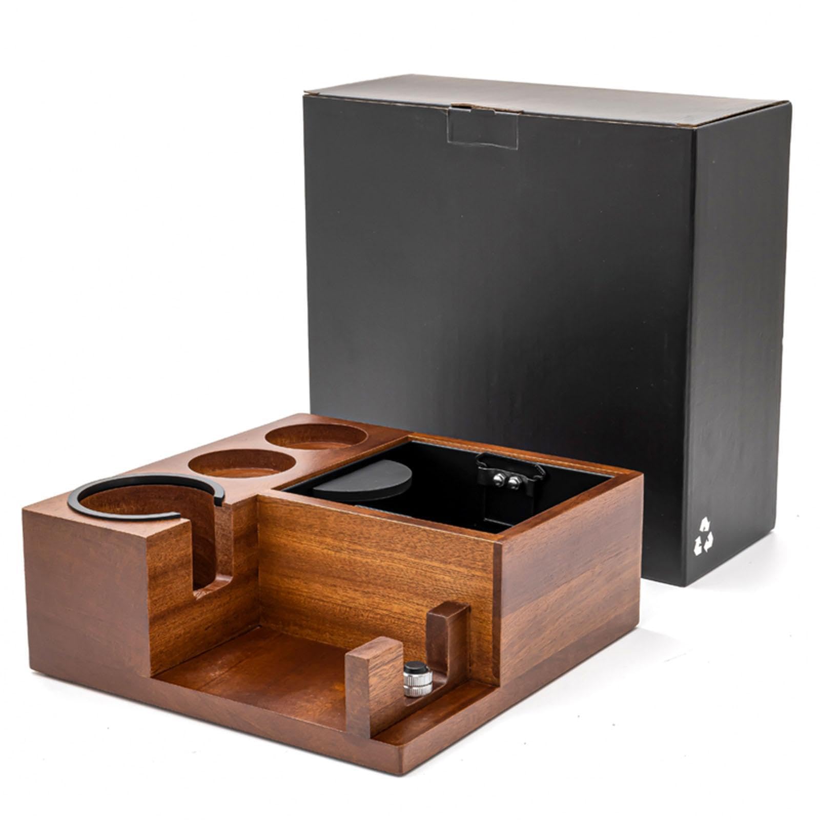 Espresso Boîte à Station Tamper Distributeur Accessoires Organisateur en Bois PP Fer Silicone Antidérapant Réglable Adapté à